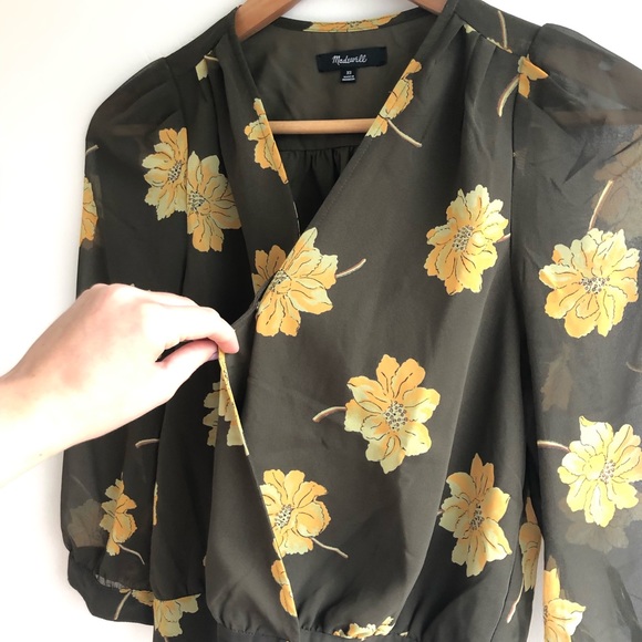 Madewell Effie Floral Green yellow top sz XS - Picture 5 of 12
